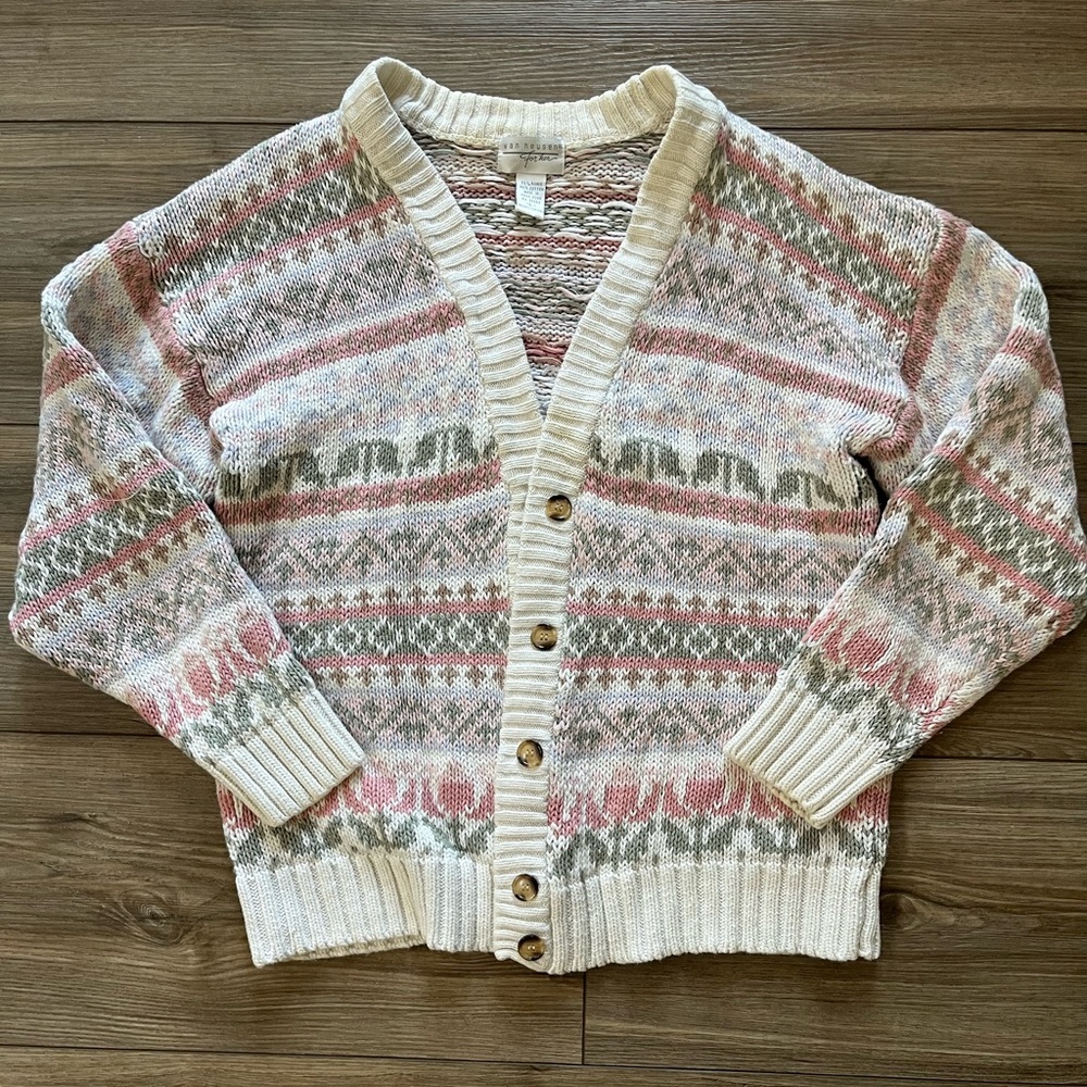 Vintage Van Heusen For Her Chunky Cable Knit Multicolor Cardigan Large - Picture 3 of 8